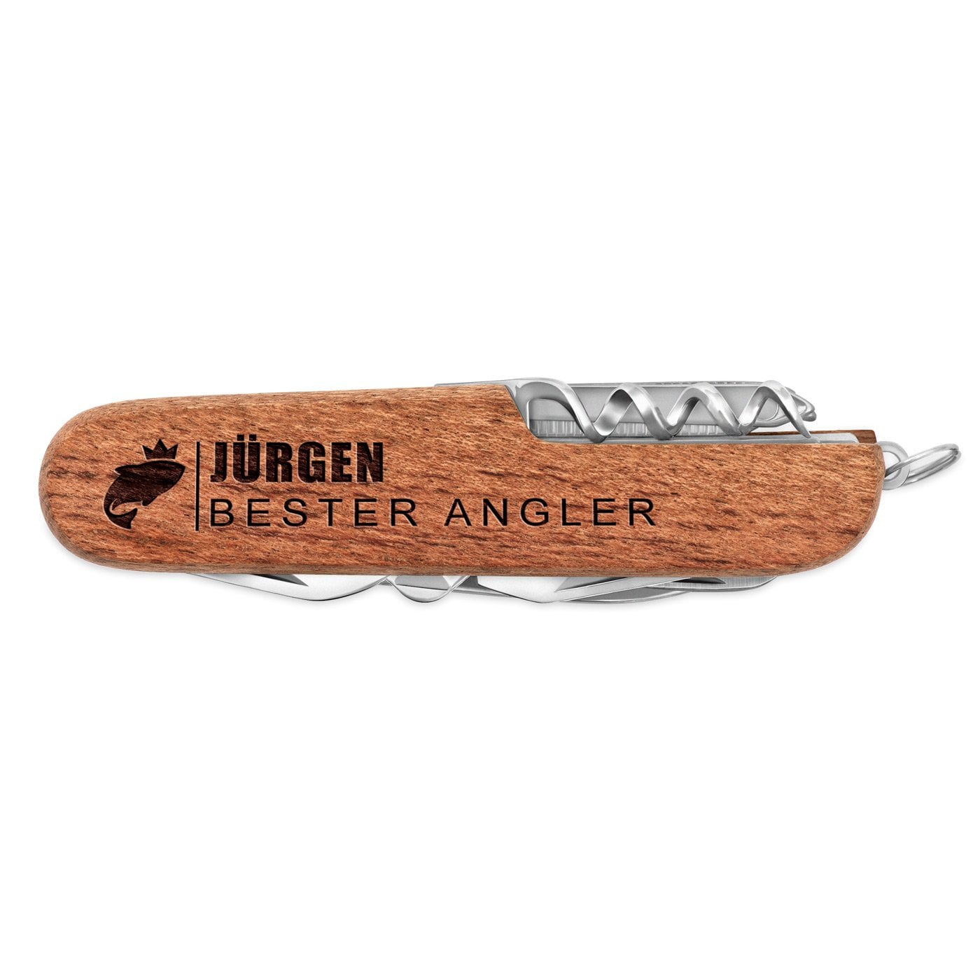 Holz Taschenmesser mit Gravur für einen Angler