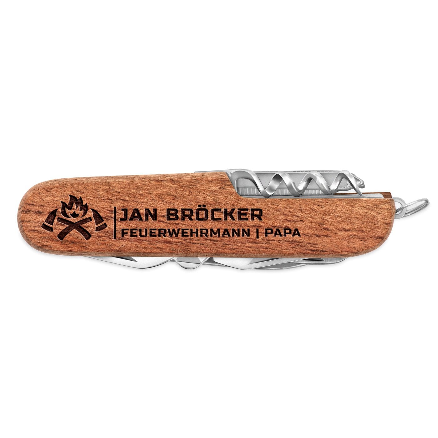 Holz Taschenmesser mit Gravur für einen Feuerwehrmann, Vater