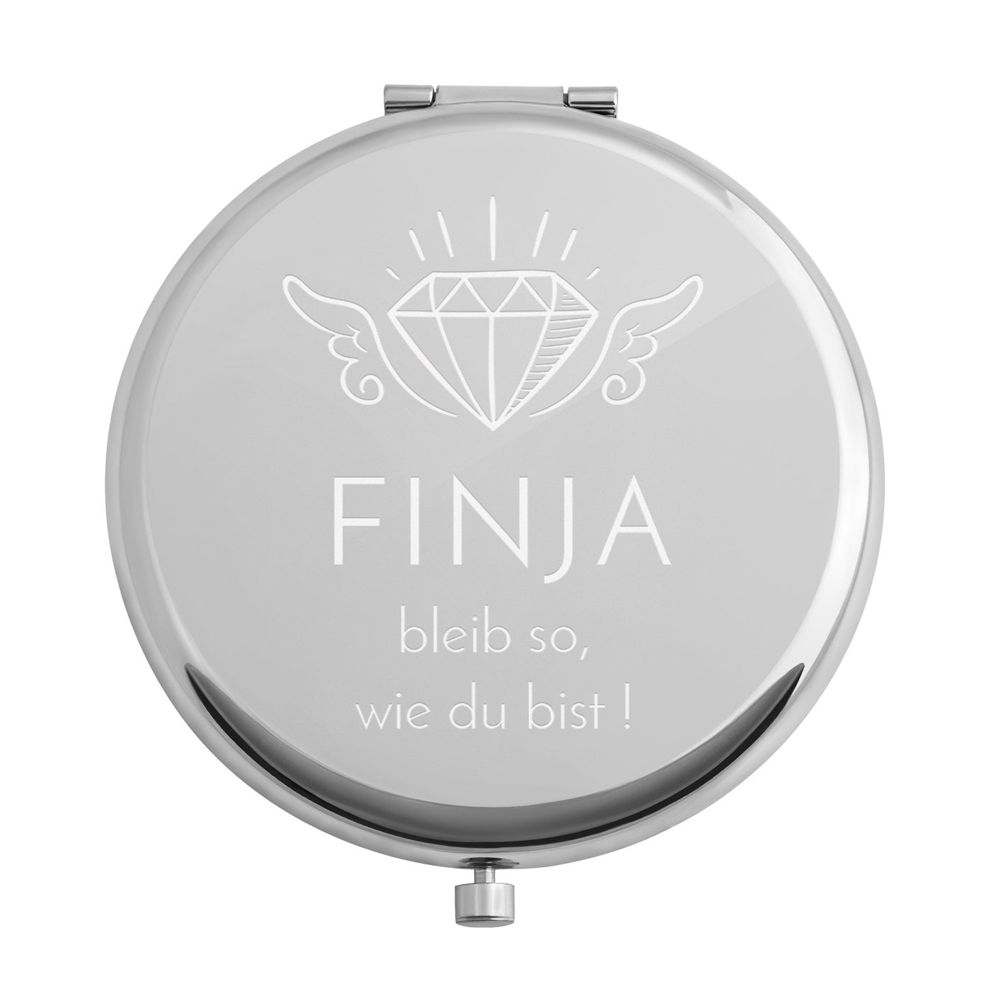 Runder Taschenspiegel mit Gravur Silber für sie zum Geburtstag Diamant