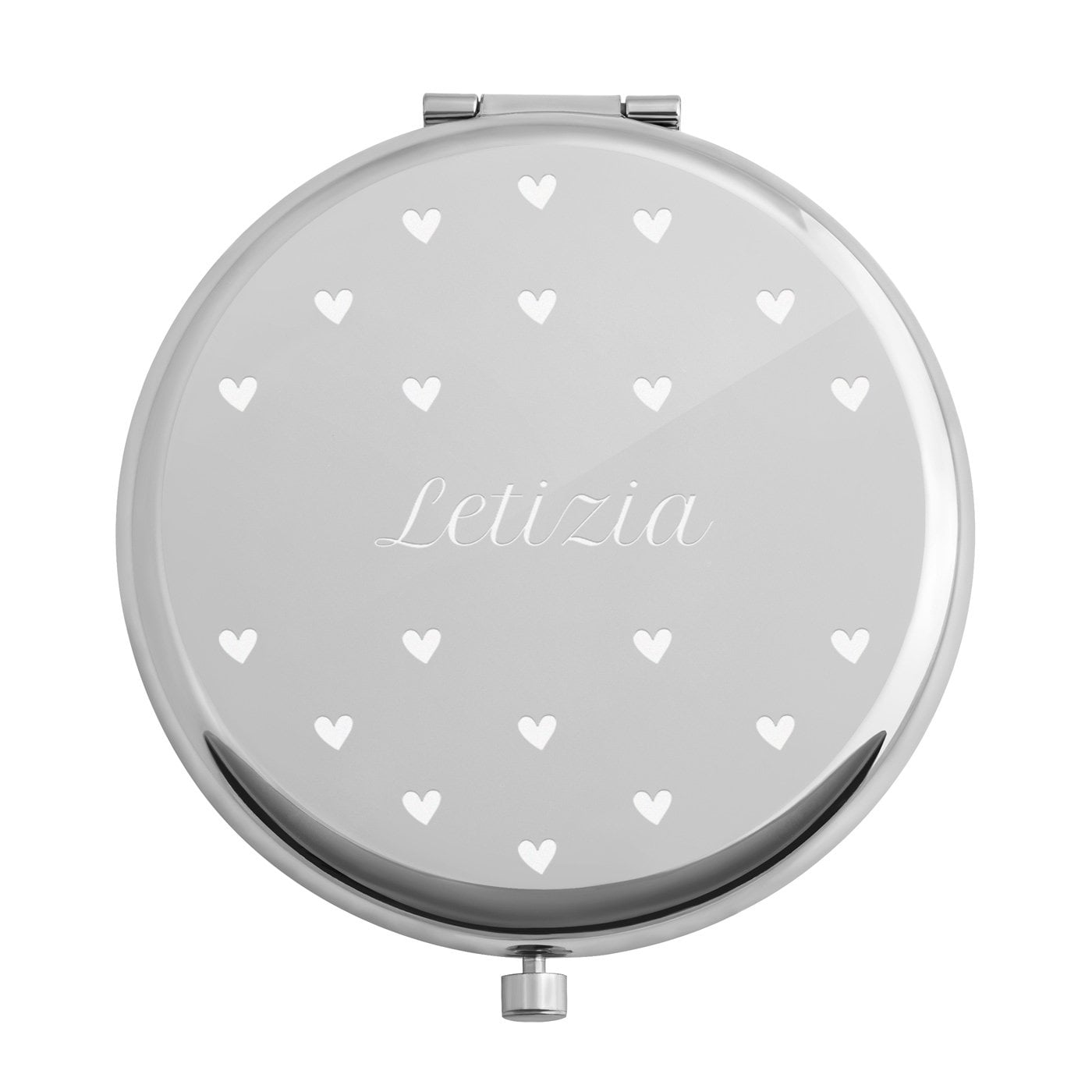 Runder Taschenspiegel mit Gravur Silber für sie zum Valentinstag Jahrestag