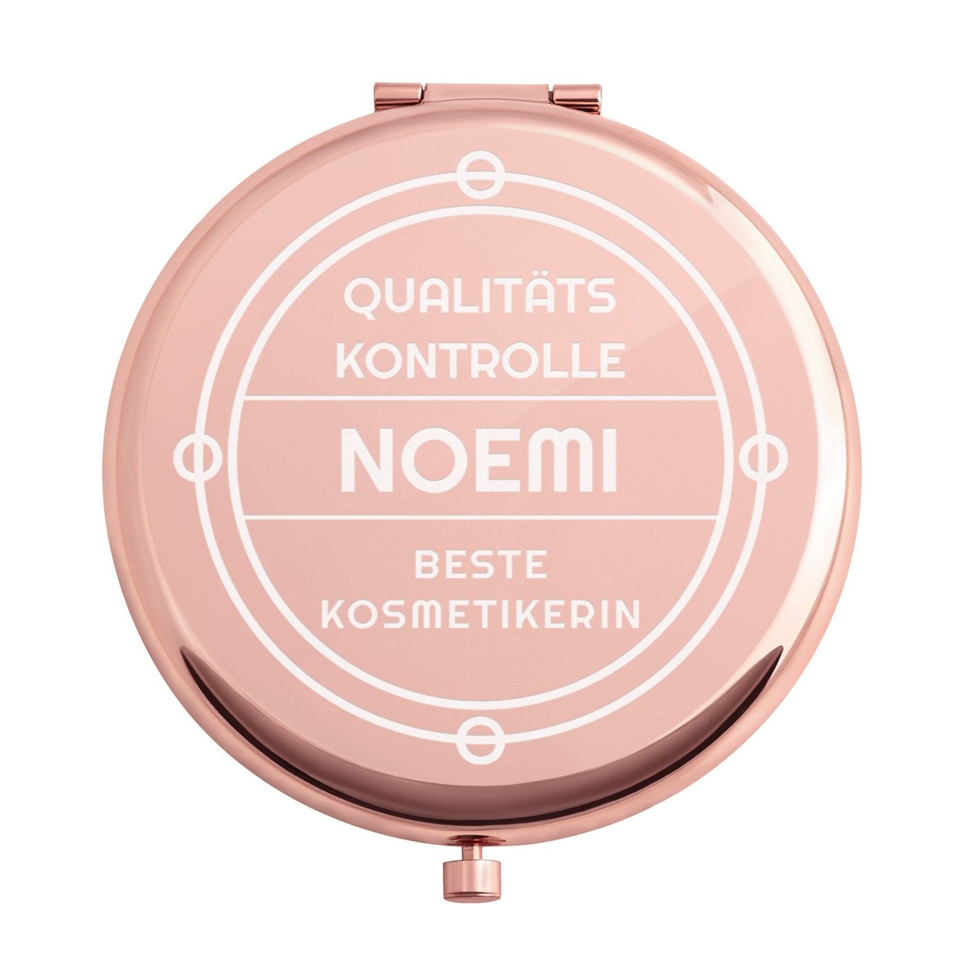 Runder Taschenspiegel mit Gravur Rosegold für eine Kosmetikerin zum Geburtstag