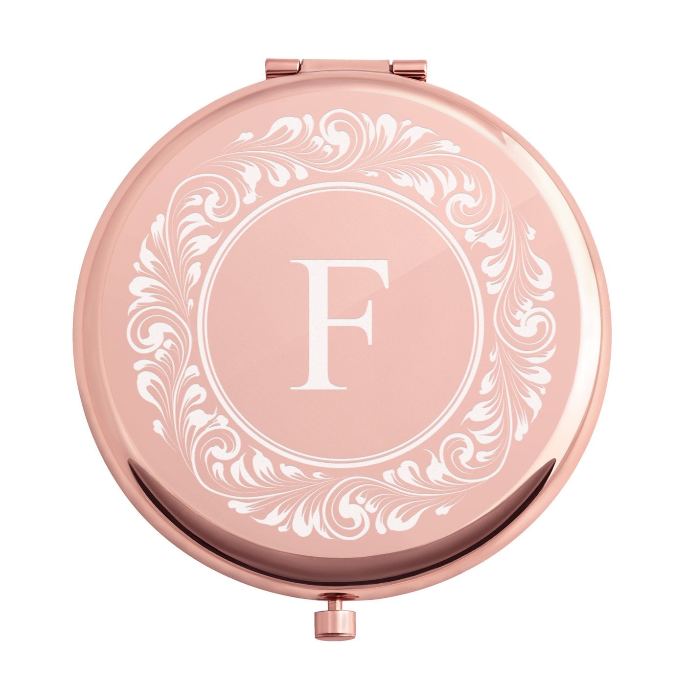 Runder Taschenspiegel mit Gravur Rosegold für sie Initial