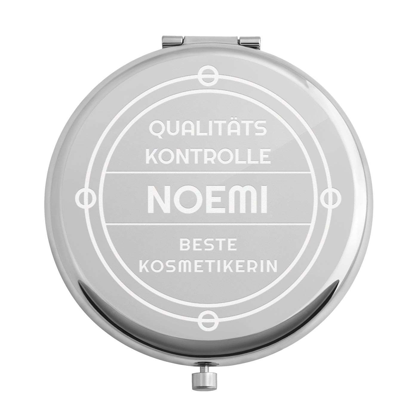 Runder Taschenspiegel mit Gravur Silber für eine Kosmetikerin zum Geburtstag