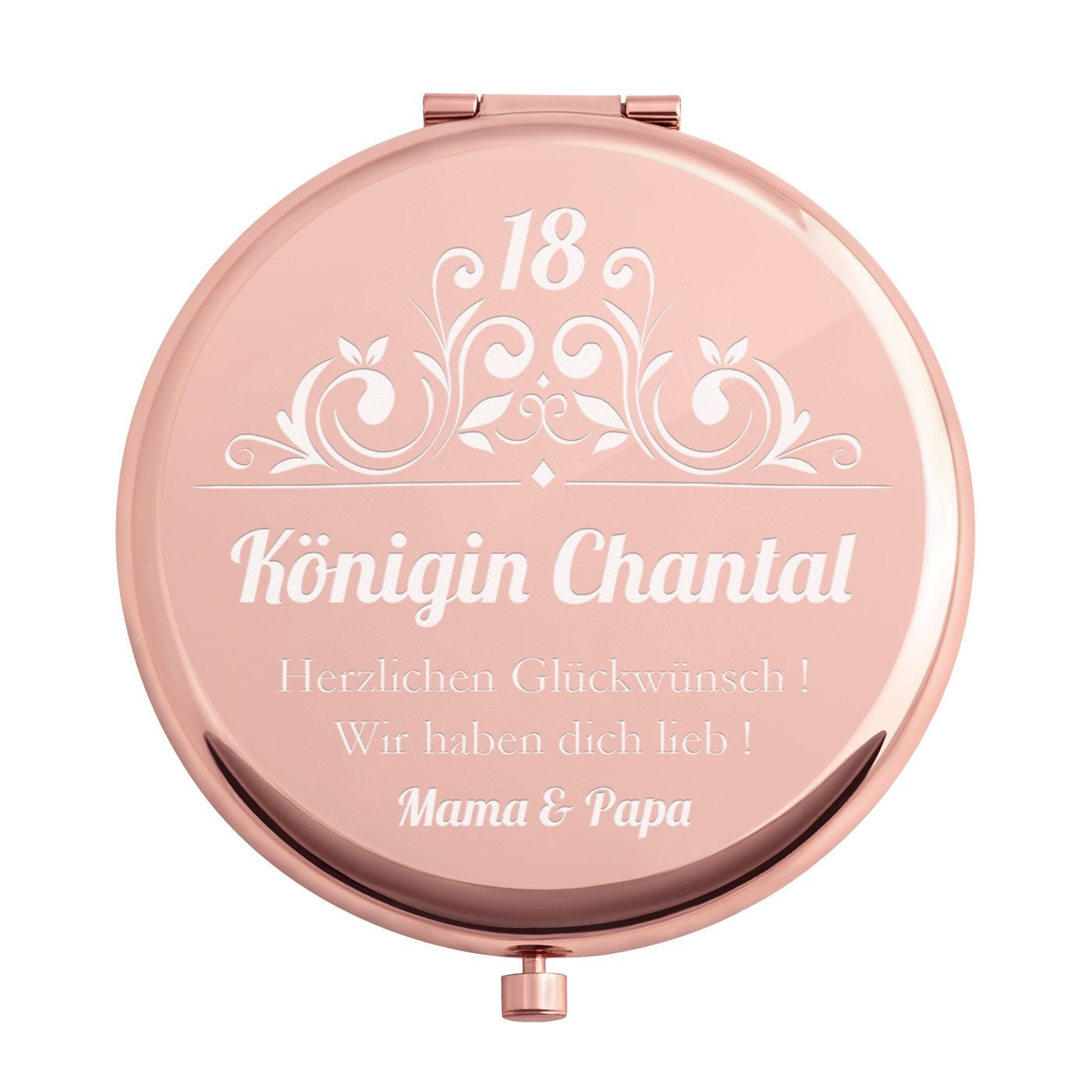 Runder Taschenspiegel mit Gravur Rosegold für sie zum 18. Geburtstag