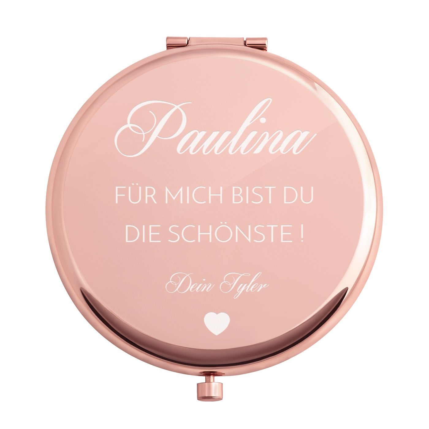 Runder Taschenspiegel mit Gravur Rosegold für Ihre Freundin, Frau zum Valentinstag, Geburtstag