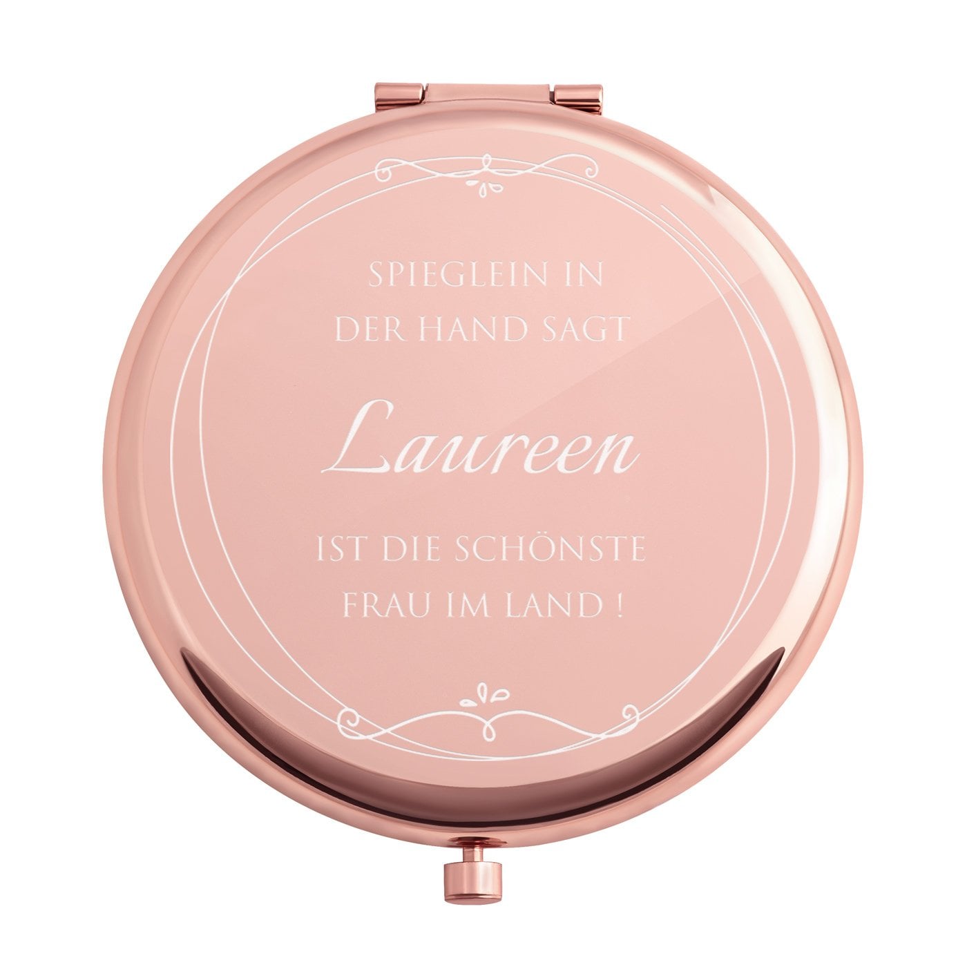 Runder Taschenspiegel mit Gravur Rosegold für Ihre Frau zum Jahrestag, Valentinstag oder Geburtstag
