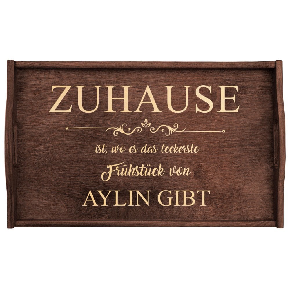 Klappbarer Tabletttisch aus Kiefernholz mit Gravur Dunkelbraun für sie zum Einzug
