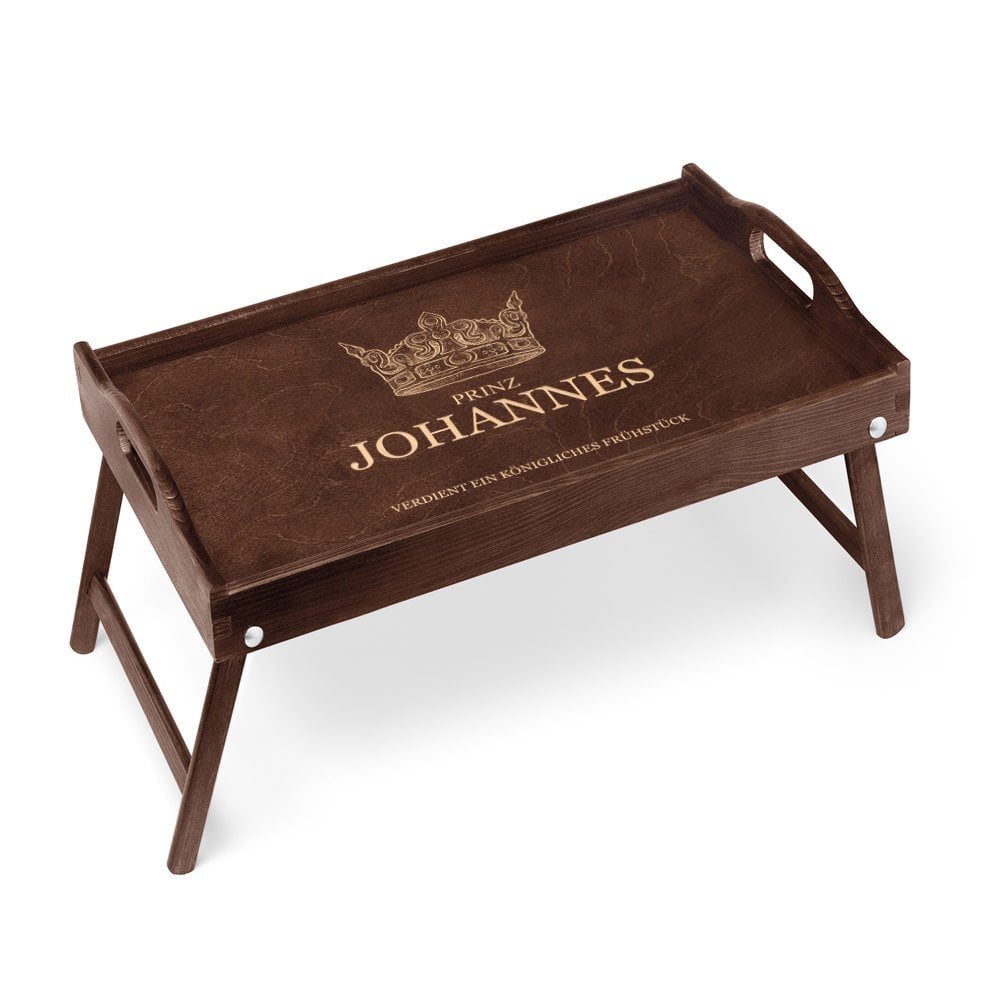 Klappbarer Tabletttisch aus Kiefernholz mit Gravur Dunkelbraun für ihn zum Ehrentag