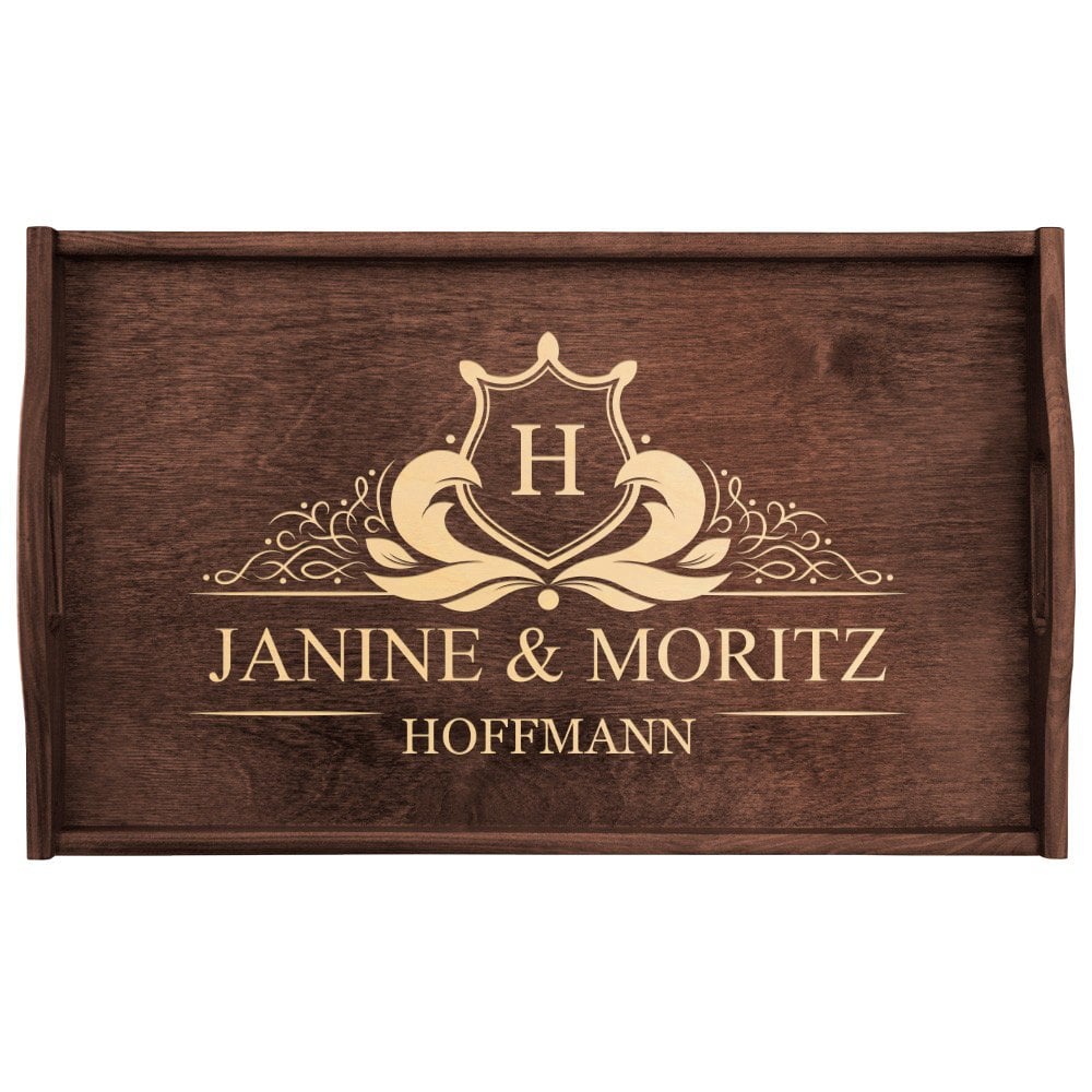 Klappbarer Tabletttisch aus Kiefernholz mit Gravur Dunkelbraun für ein Paar zur Hochzeit zum Jahrestag zur Einweihung
