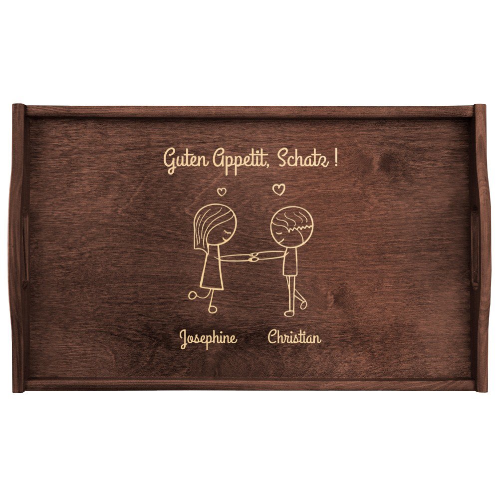 Klappbarer Tabletttisch aus Kiefernholz mit Gravur Dunkelbraun für ein Paar zur Hochzeit zum Hochzeitstag zur Hauseinweihung