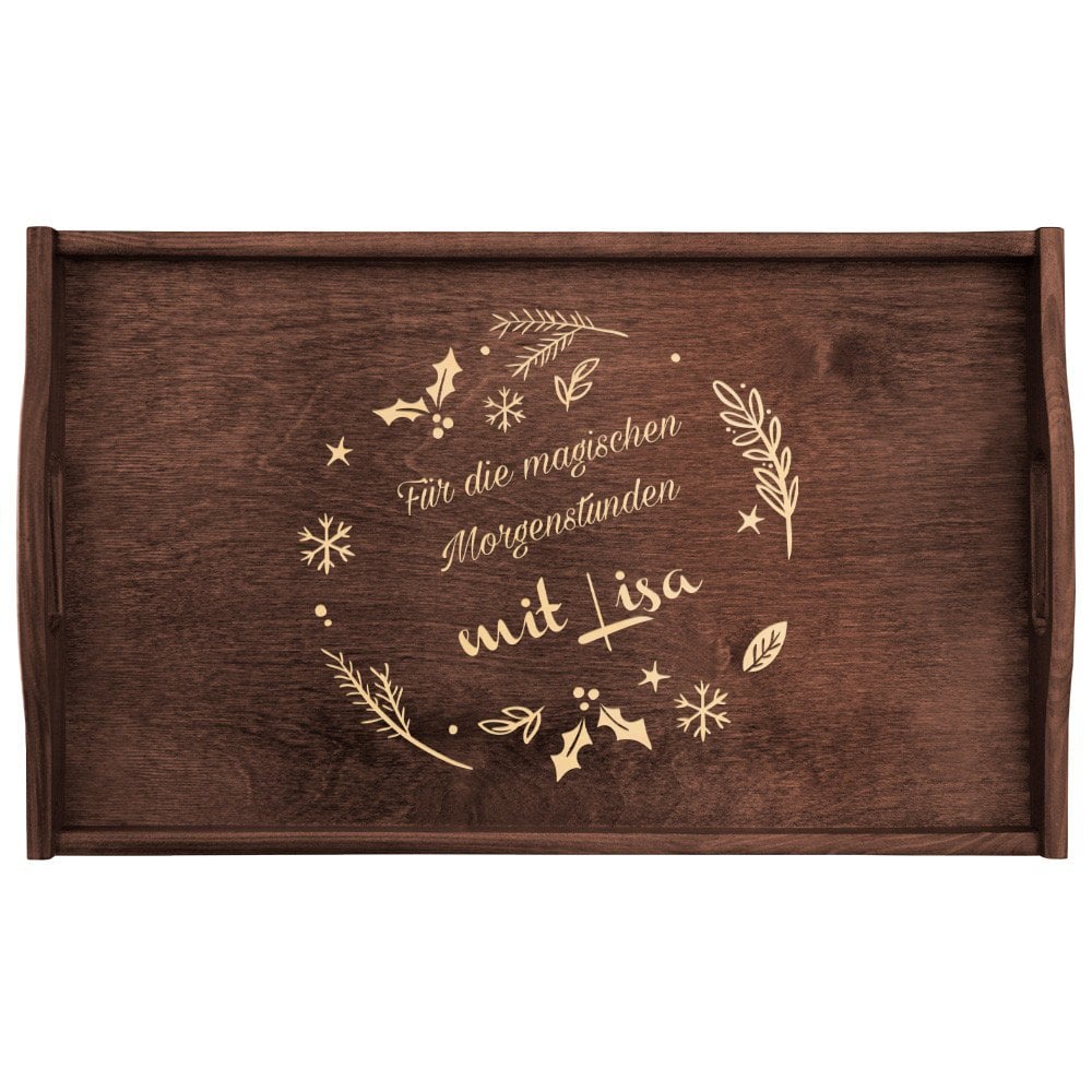 Klappbarer Tabletttisch aus Kiefernholz mit Gravur Dunkelbraun für sie zum Weihnachtsfest