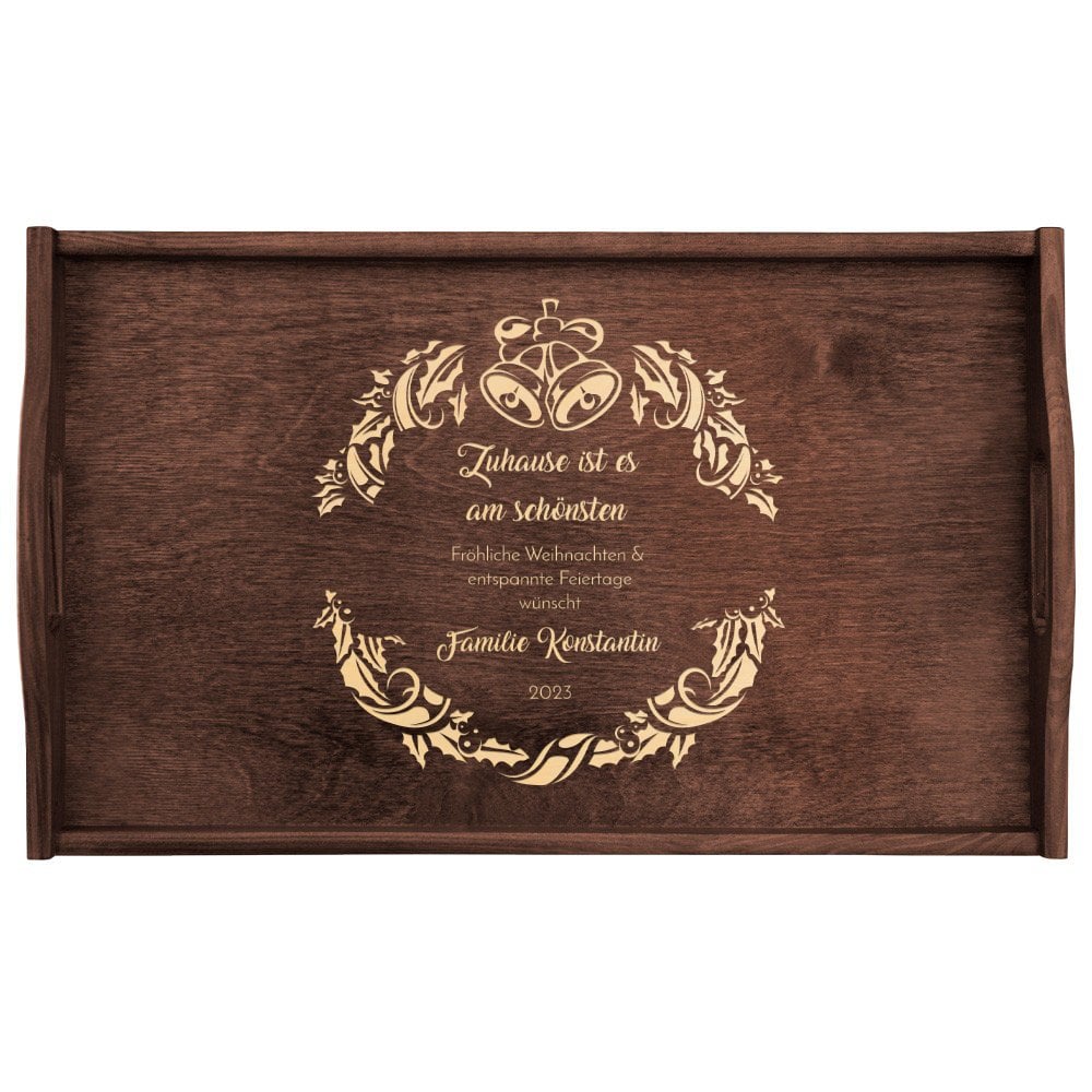 Klappbarer Tabletttisch aus Kiefernholz mit Gravur Dunkelbraun zu Weihnachten