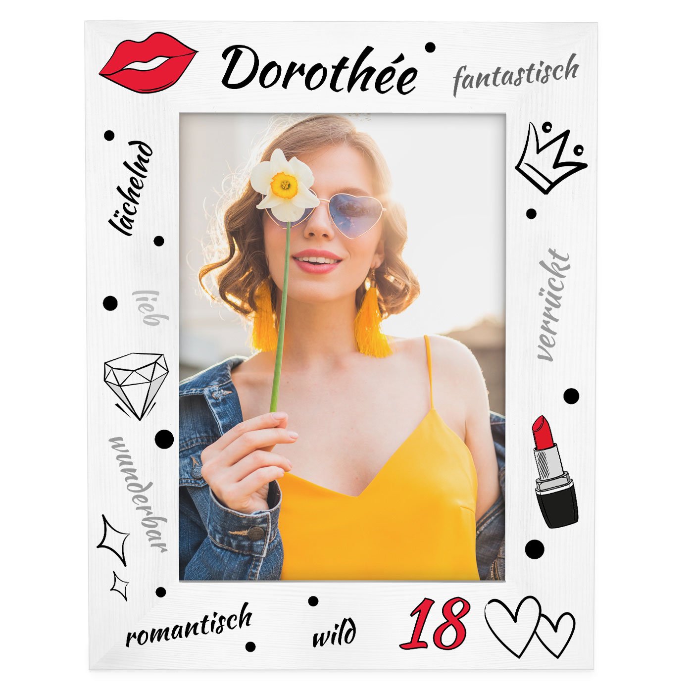 Weißer Fotorahmen aus Naturholz mit Aufdruck für sie zum 18. Geburtstag