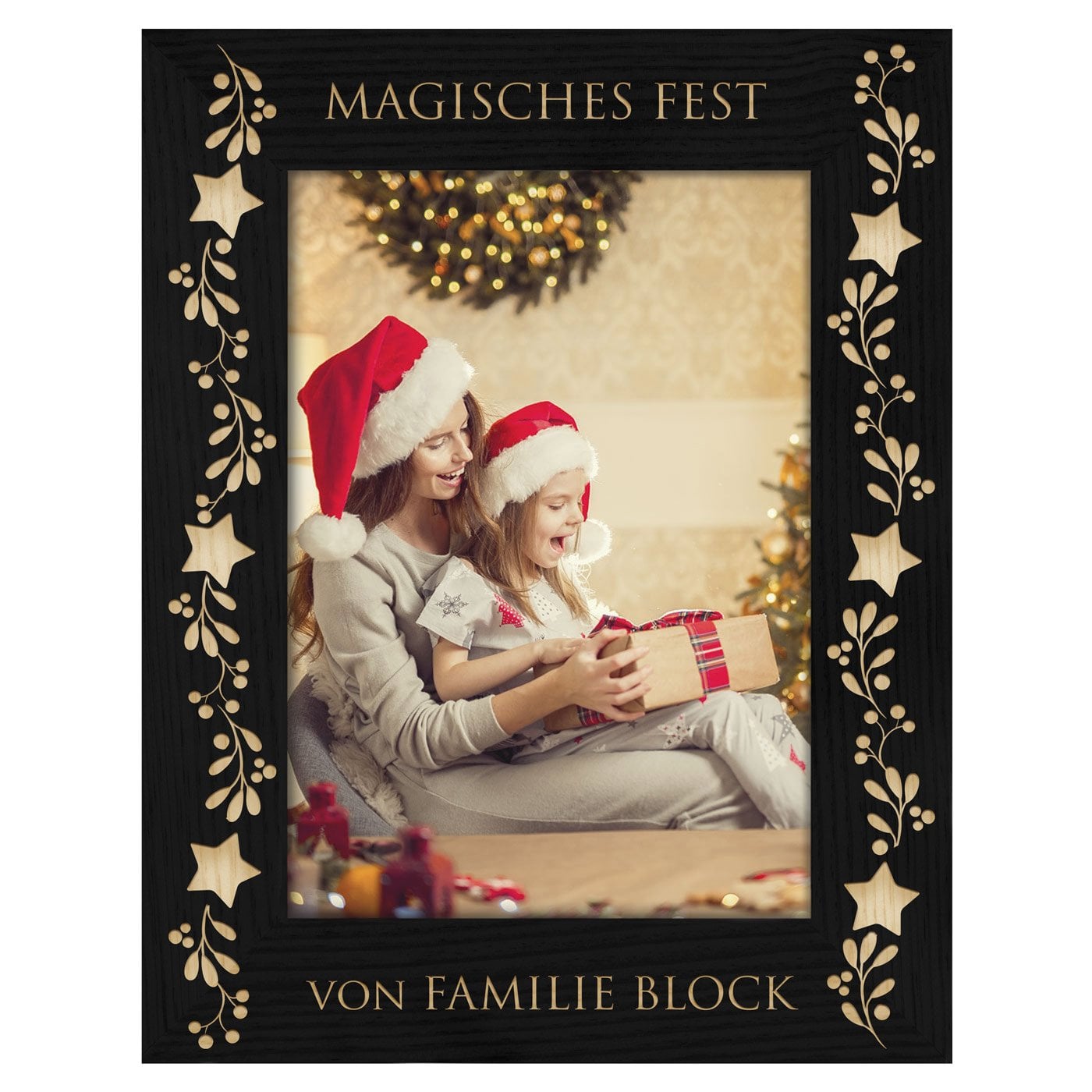 Schwarzer Fotorahmen mit Gravur für ein Paar zu Weihnachten