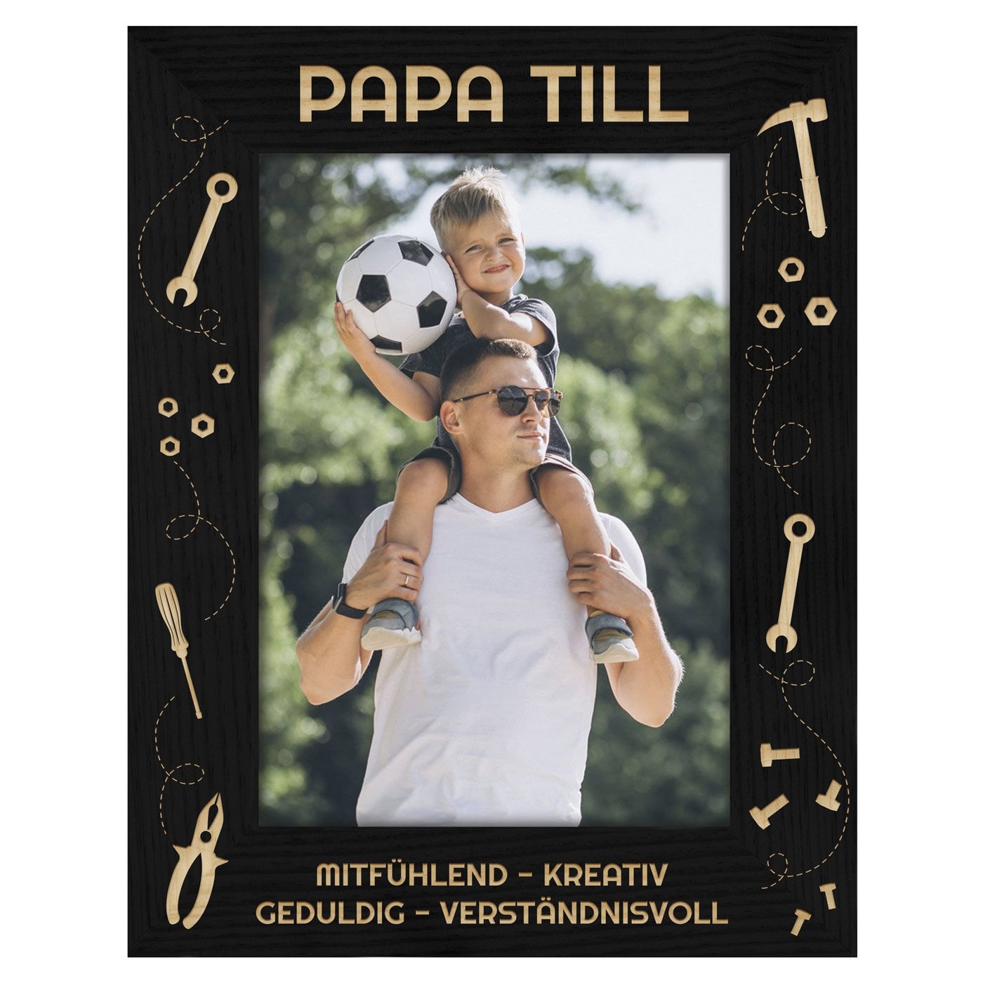 Schwarzer Fotorahmen mit Gravur für Ihren Papa