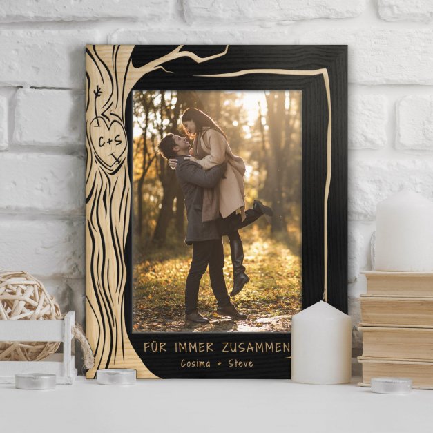 Schwarzer Fotorahmen mit Gravur für ein Paar zum Valentinstag Hochzeitstag zur Hochzeit