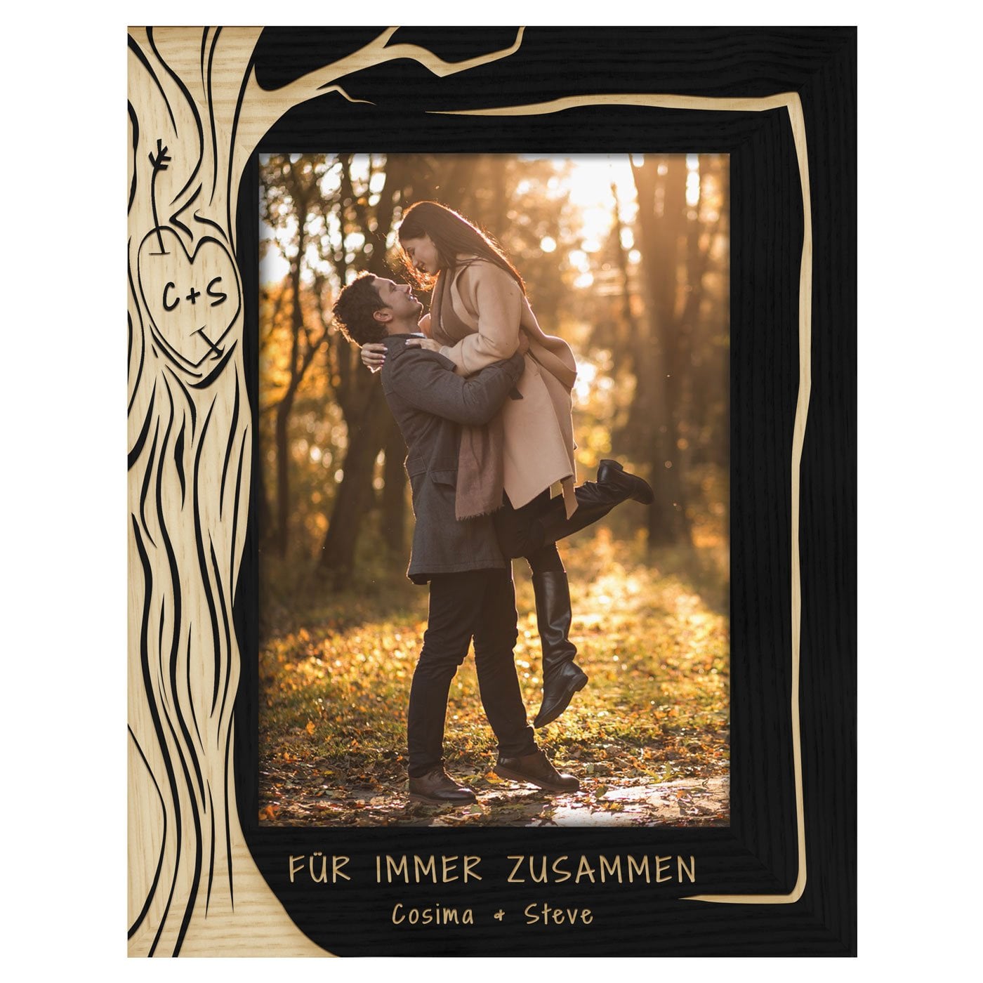 Schwarzer Fotorahmen mit Gravur für ein Paar zum Valentinstag Hochzeitstag zur Hochzeit