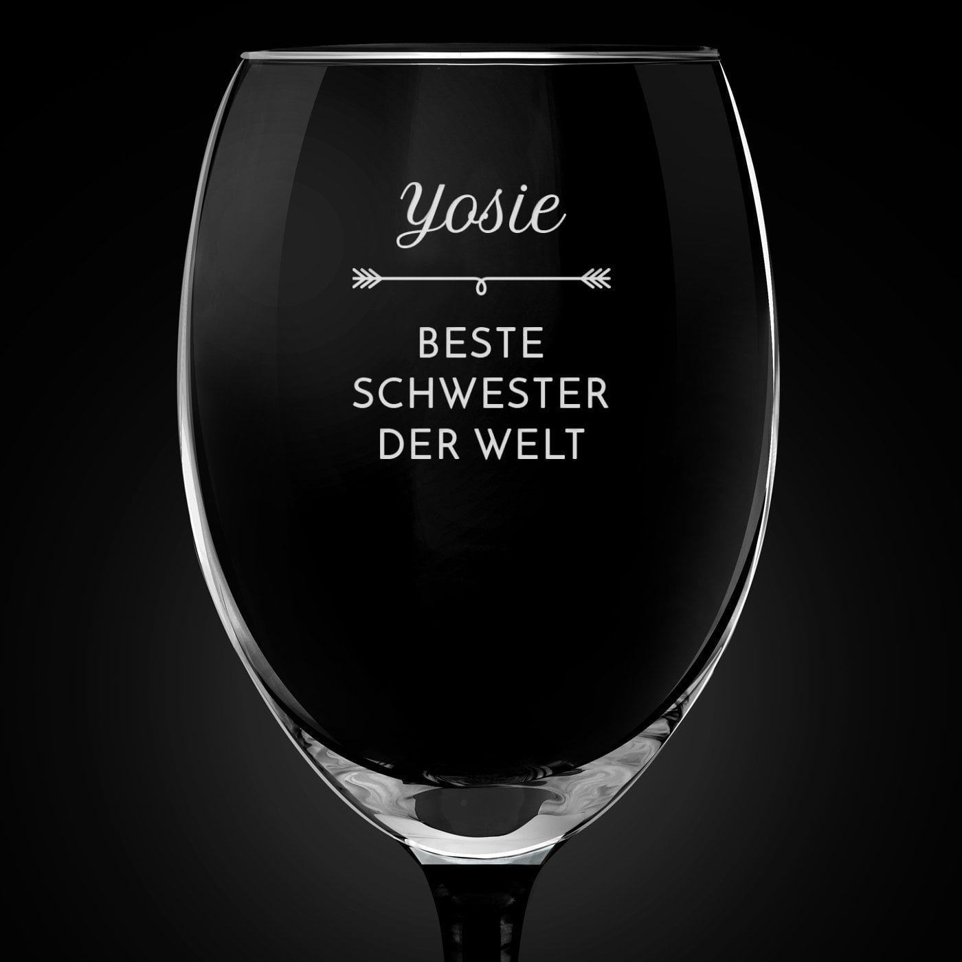 Onyx 6er Weingläser Set mit Gravur und schwarzem Stiel für Ihre Schwester Trauzeugin als Danksagung