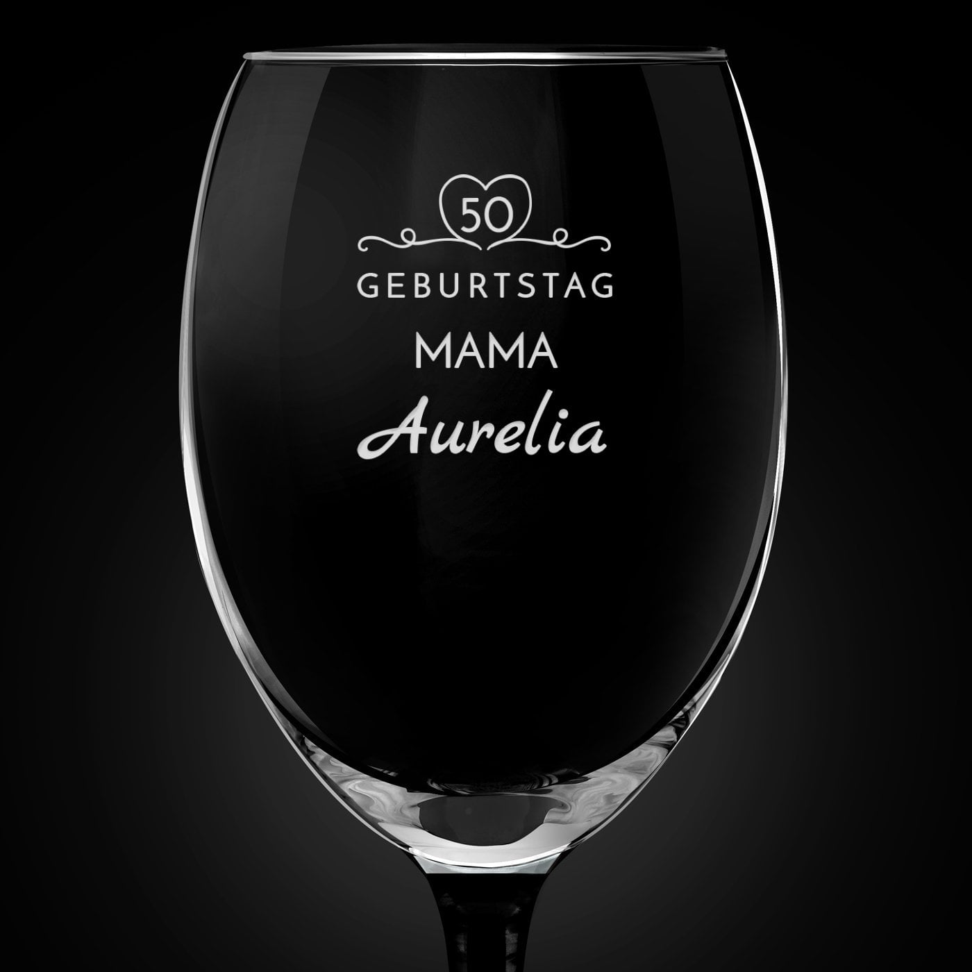 Onyx 6er Weingläser Set mit Gravur und schwarzem Stiel für Ihre Mama zum 50. Geburtstag