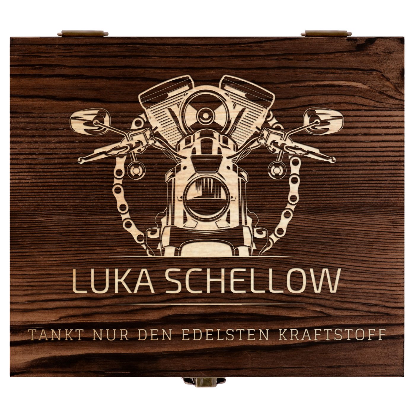 Whisky Steine Set mit 2 Gläsern in Holzbox mit Gravur für einen Motorradfahrer zum Geburtstag