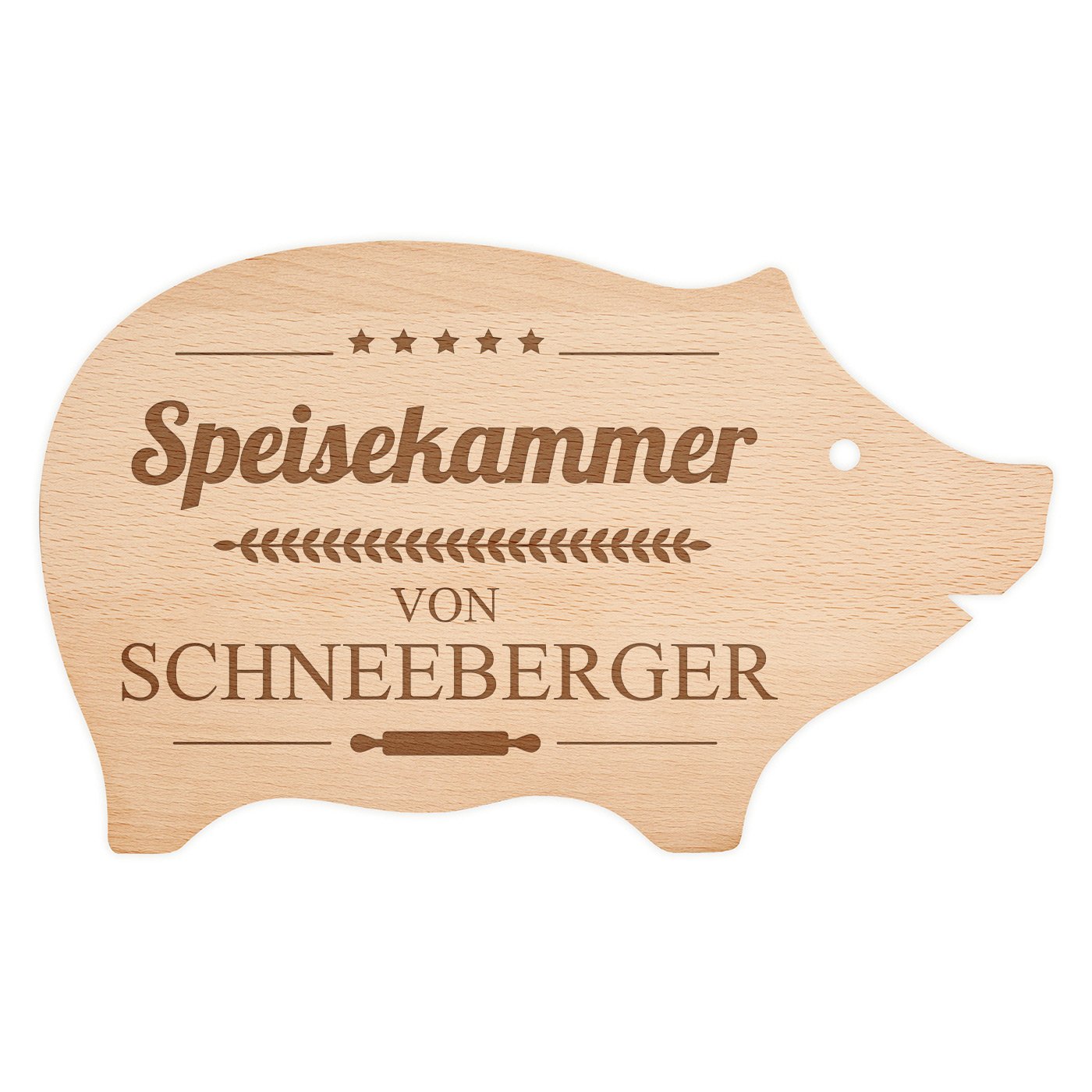 Schneidebrett Schweinchen mit Gravur für ein Paar zur Eheschließung zum Hochzeitstag Einzug Sterne