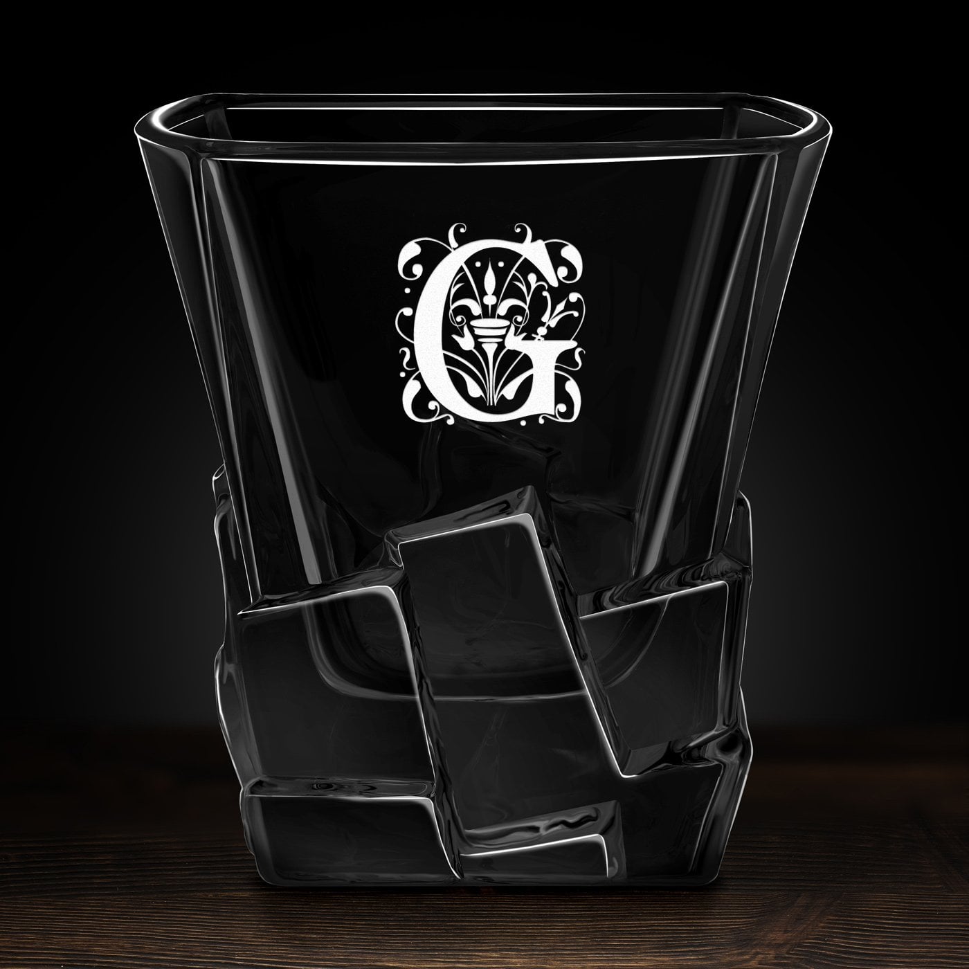 Ice Blink Whisky Glas mit Gravur und eingravierter Initiale für einen Gentleman