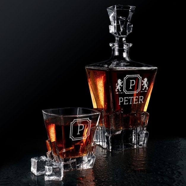 Ice Blink Whisky Karaffe mit 6 Gläsern und Gravur für einen Gentleman zum Jubiläum