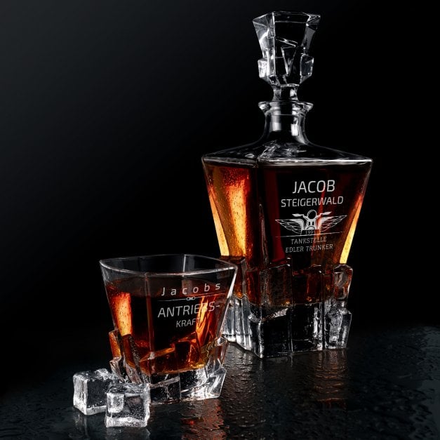 Ice Blink Karaffe mit 6 Gläsern und Gravur für einen Whiskeygenießer