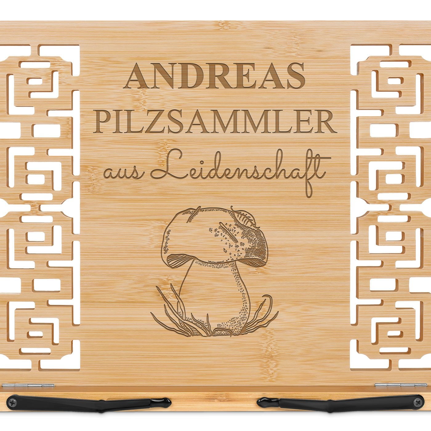Buchständer mit Gravur für einen Pilzsammler