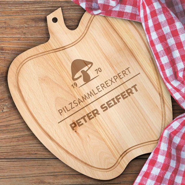 Schneidebrett Apfel mit Gravur für einen Pilzsammler zum Geburtstag