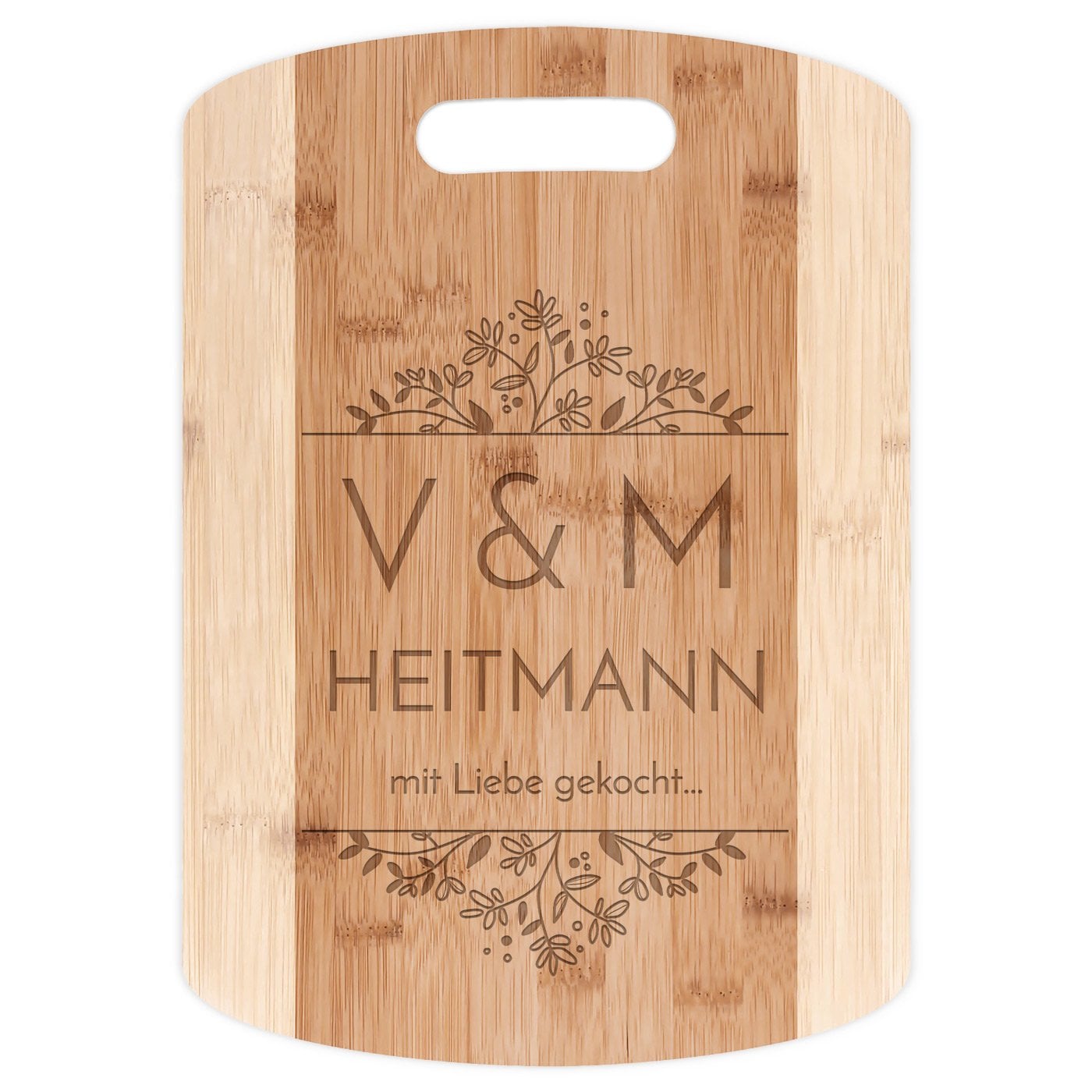 Küchenbrett aus Bambus mit Gravur für ein Paar zur Hochzeit zum Hochzeitstag zur Einweihung