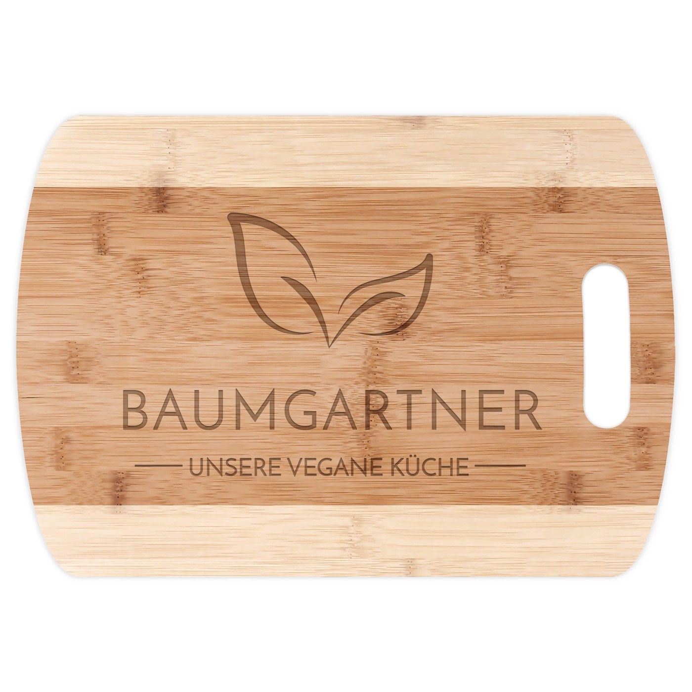Küchenbrett aus Bambus mit Gravur für ein Veganer-Paar zur Hochzeit zum Hochzeitstag zum Einzug