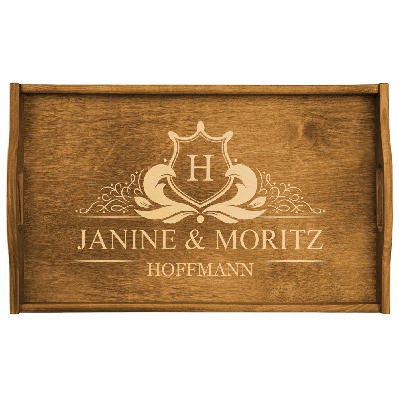 Klappbares Frühstückstablett aus Kiefernholz mit Gravur Hellbraun für ein Paar zur Hochzeit zum Hochzeitstag Einzug