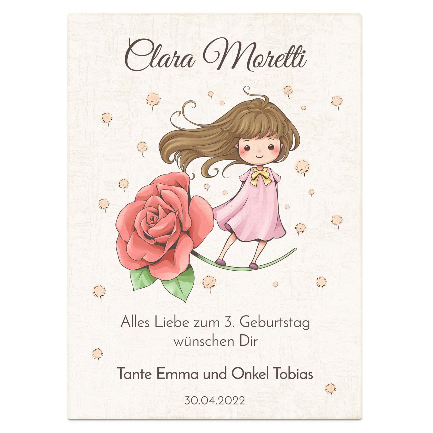 Glas-Statuette Pärchen Rose Mond mit 3D-Gravur zum Kindergeburtstag