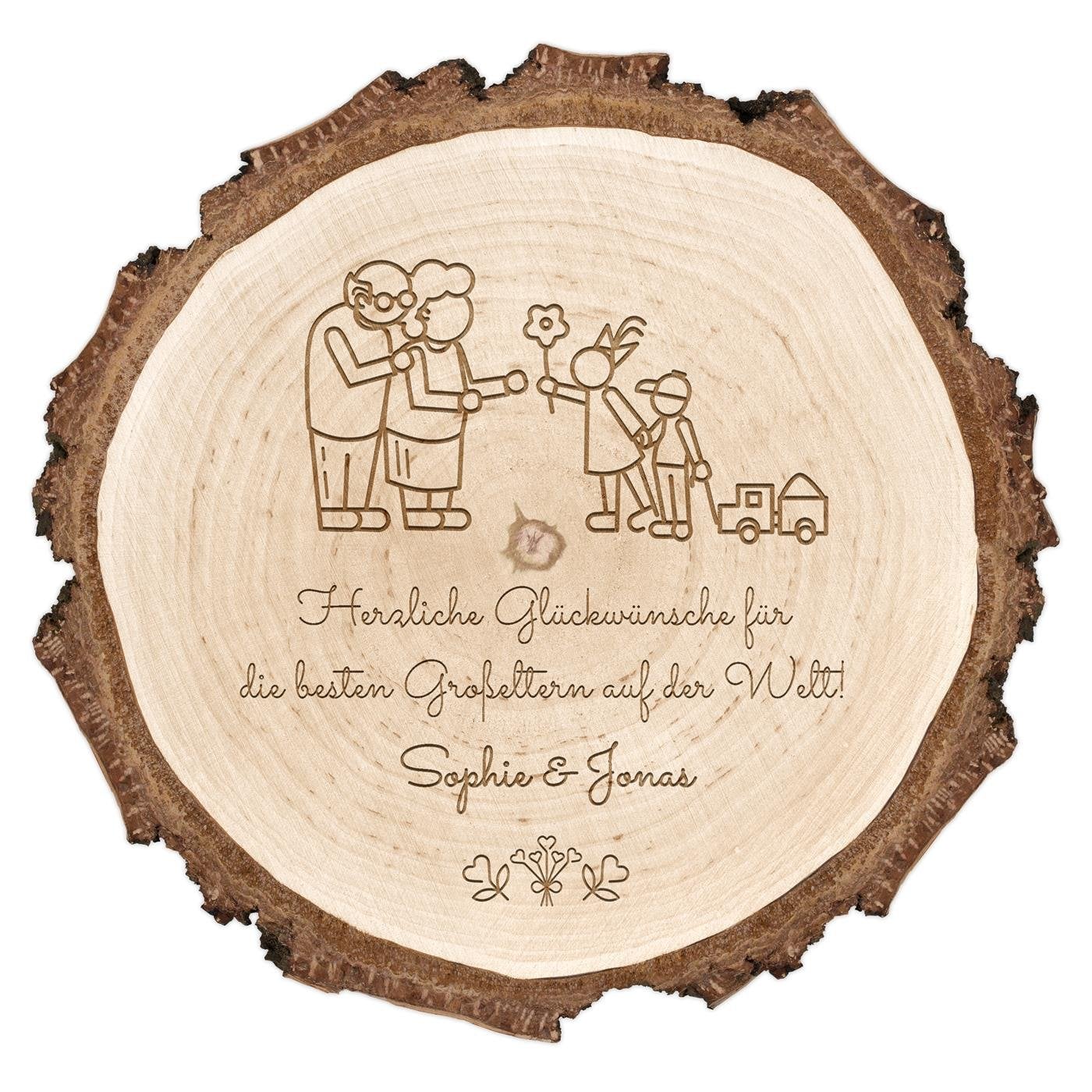 Holzscheibe mit Gravur für Ihre Oma und Ihren Opa als Hochzeitsdankeschön