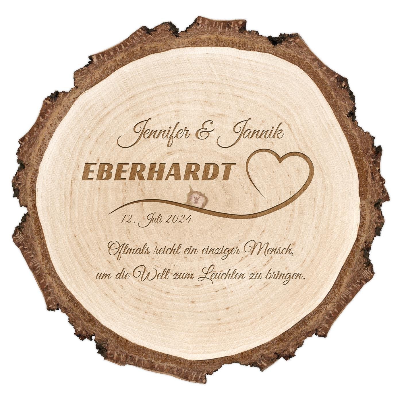 Holzscheibe mit Gravur  für ein Paar zum Einzug Hochzeitstag zur Hochzeit
