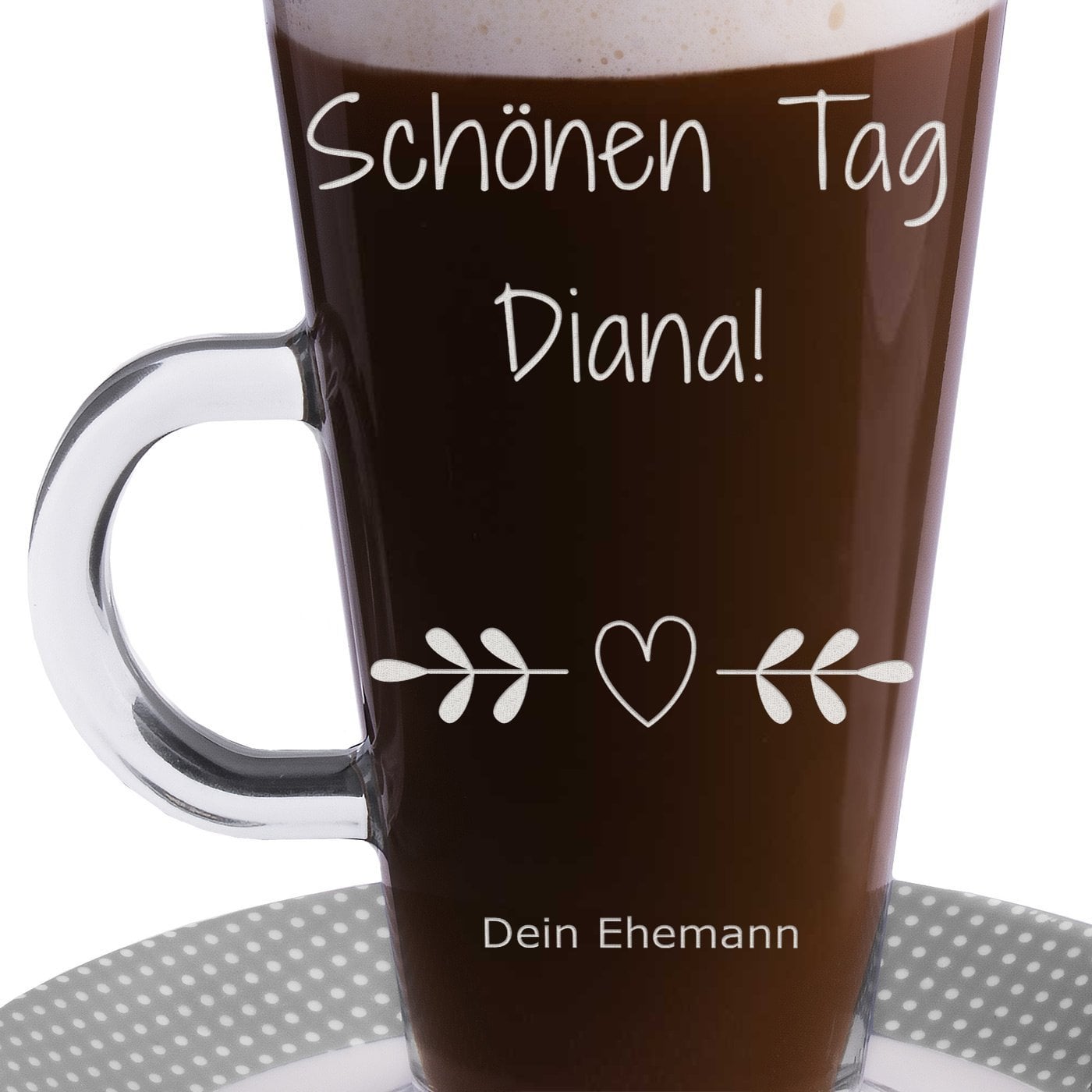 Kaffee Glas mit Gravur für Ihre Ehefrau zum Valentinstag, Hochzeitstag