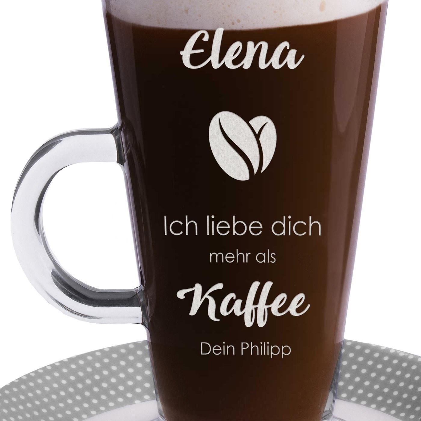 Kaffee Glas mit Gravur für Ihre Freundin, Ehefrau zum Valentinstag, Hochzeitstag