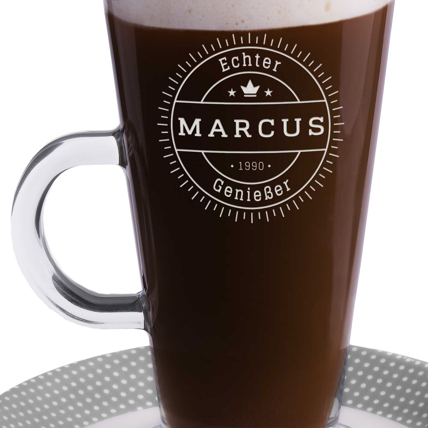 Kaffee Glas mit Gravur für einen Kaffeetrinker zum Geburtstag