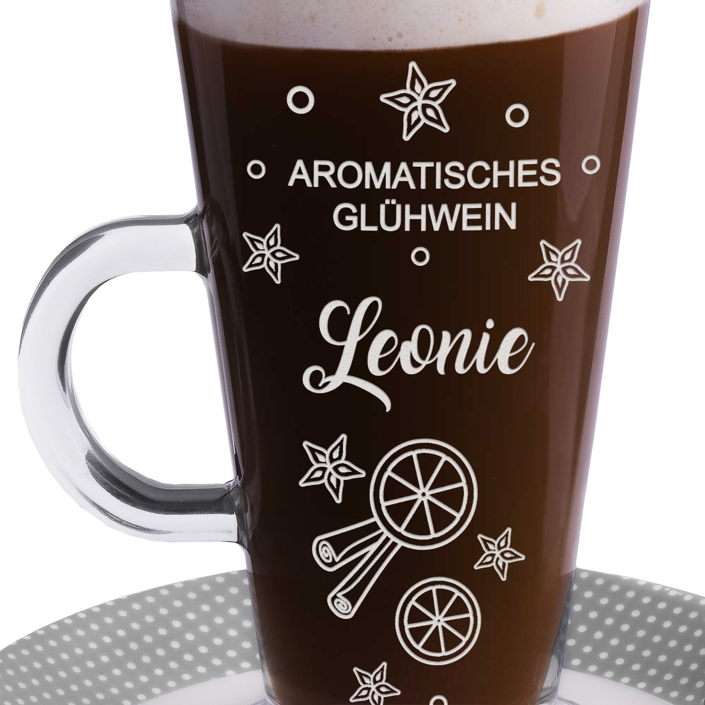 Kaffee Glas mit Gravur für sie zum Nikolaustag, zu Weihnachten