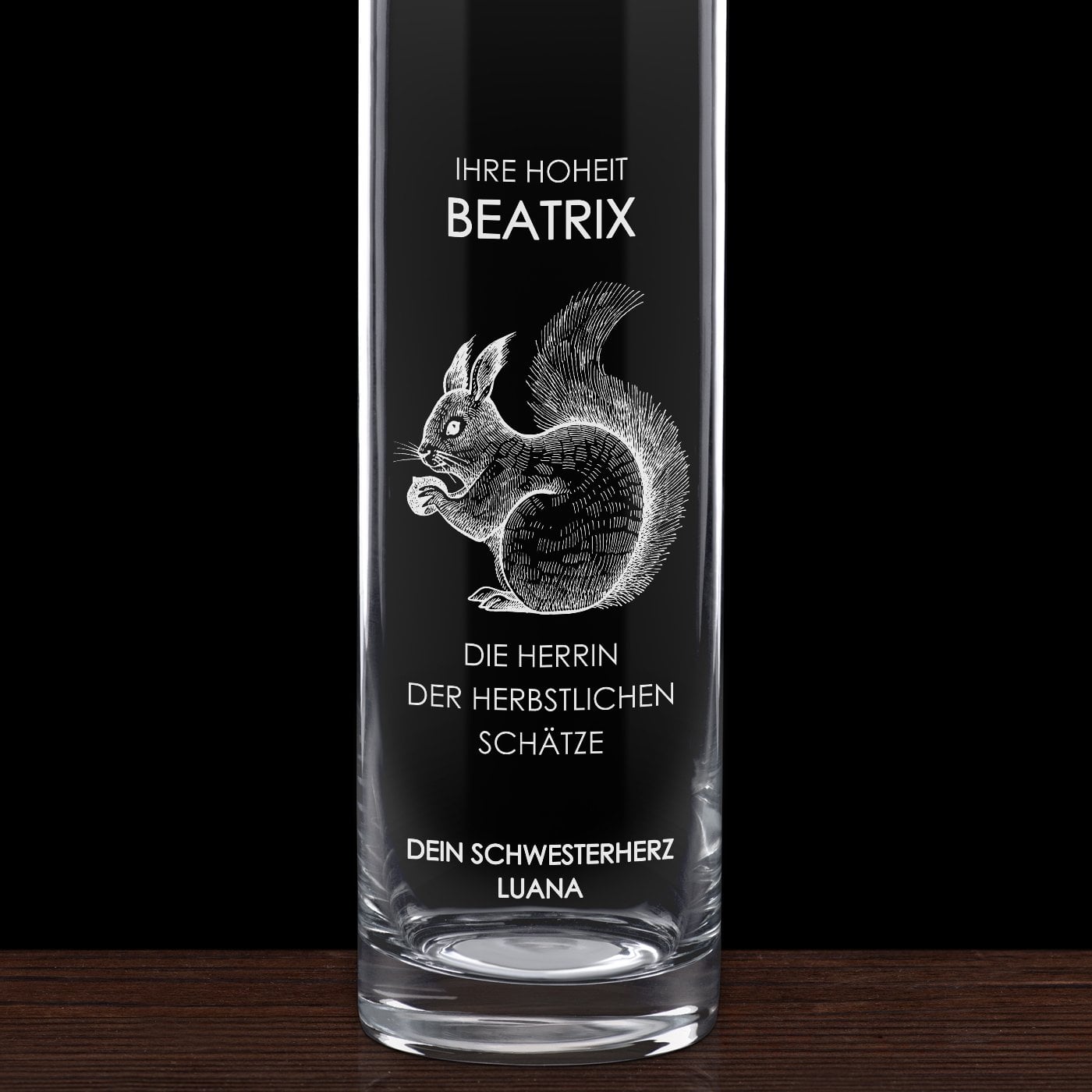 Glasvase mit Gravur für Ihr Schwesterherz zum Geburtstag