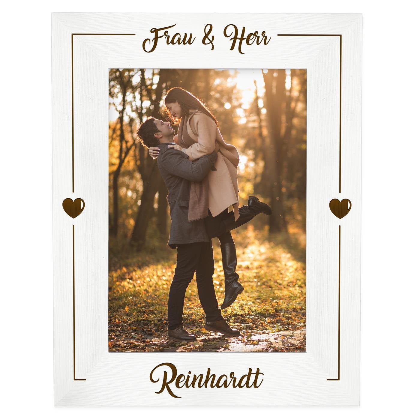 Weißer Fotorahmen mit Gravur für ein Paar zur Einweihungsparty Hochzeit zum Hochzeitstag