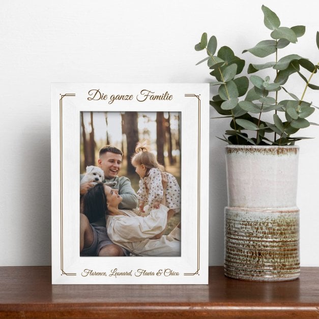 Weißer Fotorahmen mit Gravur für ein Ehepaar zum Jahrestag zur Hochzeit Einweihung