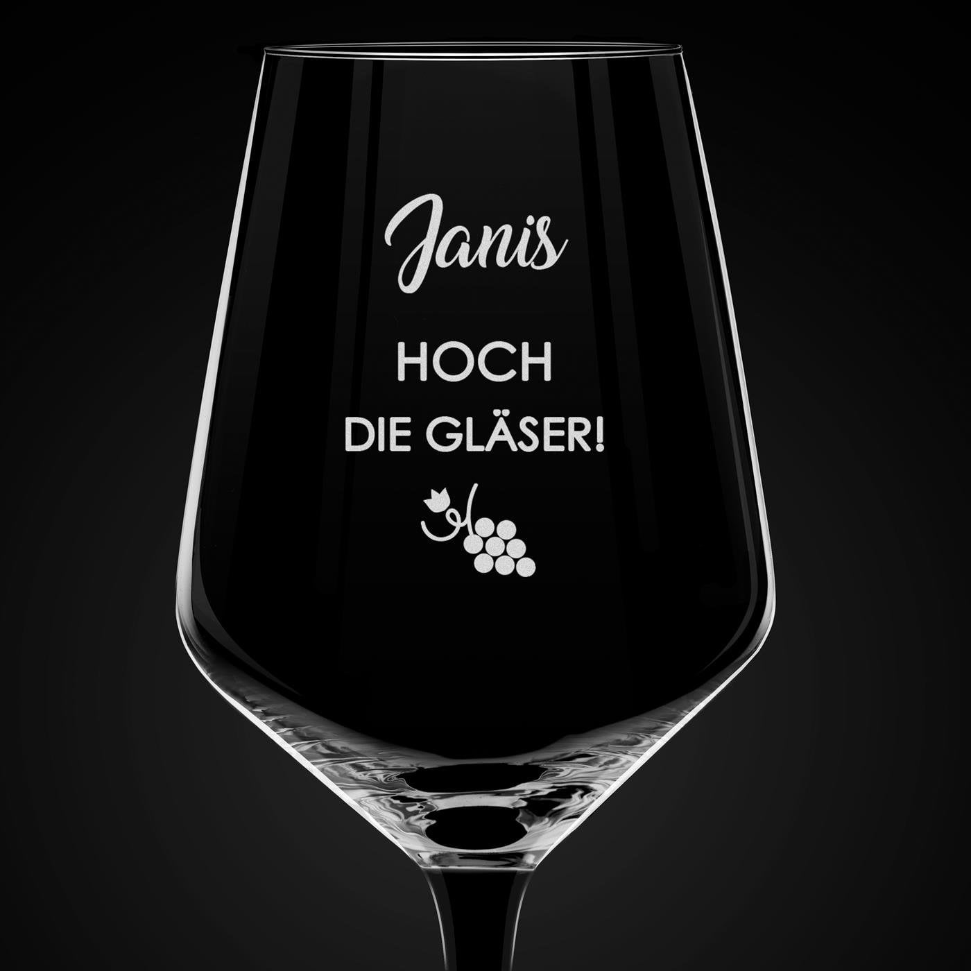 Rubin Weinglas mit Gravur und schwarzem Stiel für sie zum Jubiläum