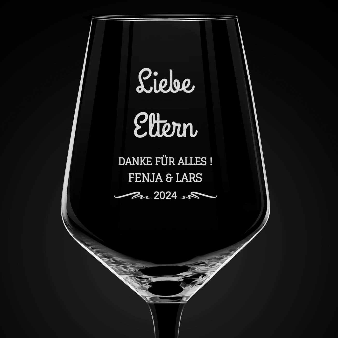 Rubin Weinglas mit Gravur und schwarzem Stiel für Ihre Eltern als Dankeschön