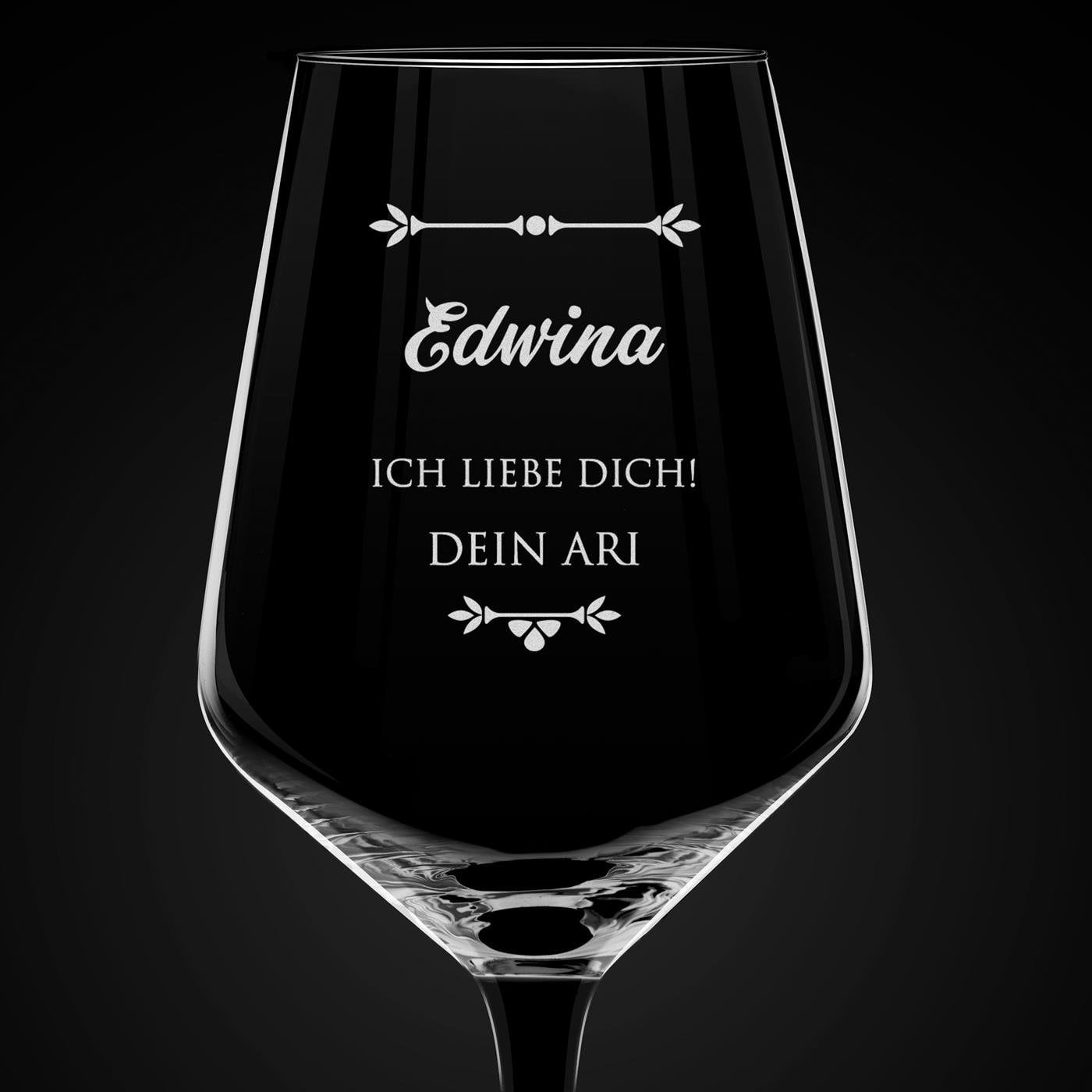 6er Rubin Weingläser Set mit Gravur und schwarzem Stiel für Ihre weltbeste Ehefrau