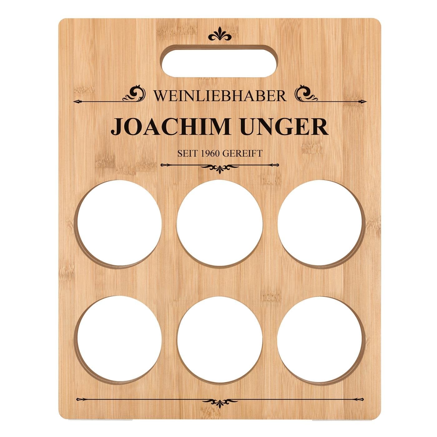 Weinständer aus Bambusholz mit Aufdruck für einen Weingenießer zum Geburtstag