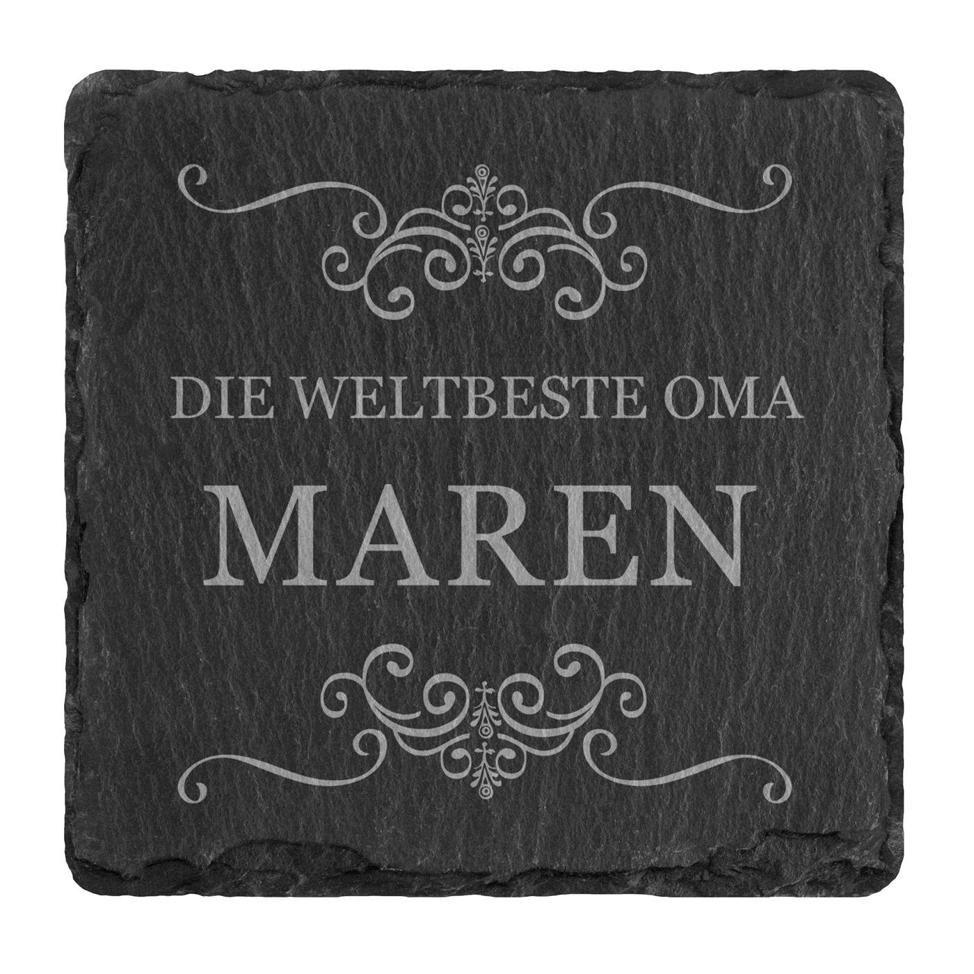 4er Schiefer Untersetzer-Set mit Metallständer und Gravur für Ihre Großmutter