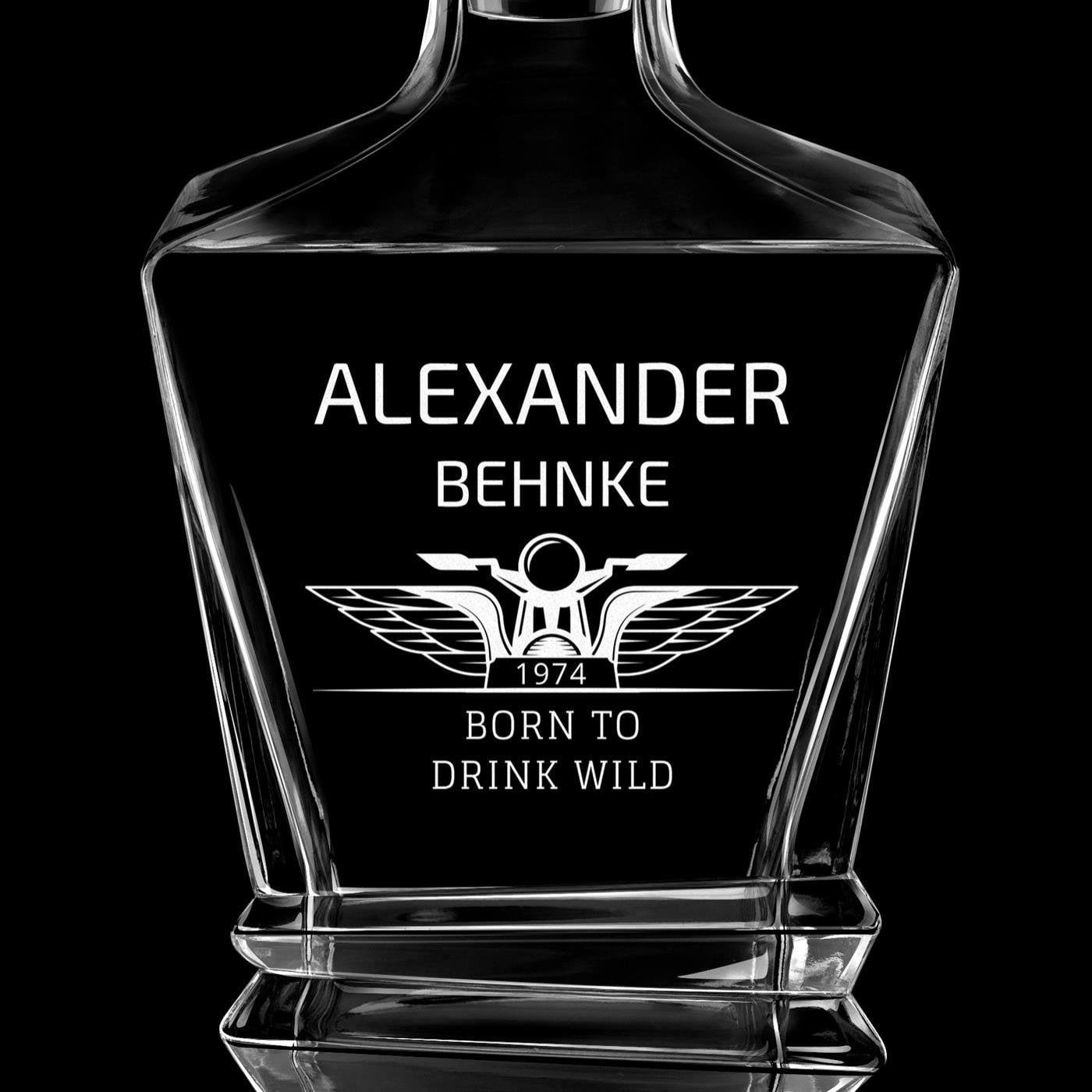 Geometric Whisky Karaffe mit Gravur für einen Motorradfahrer