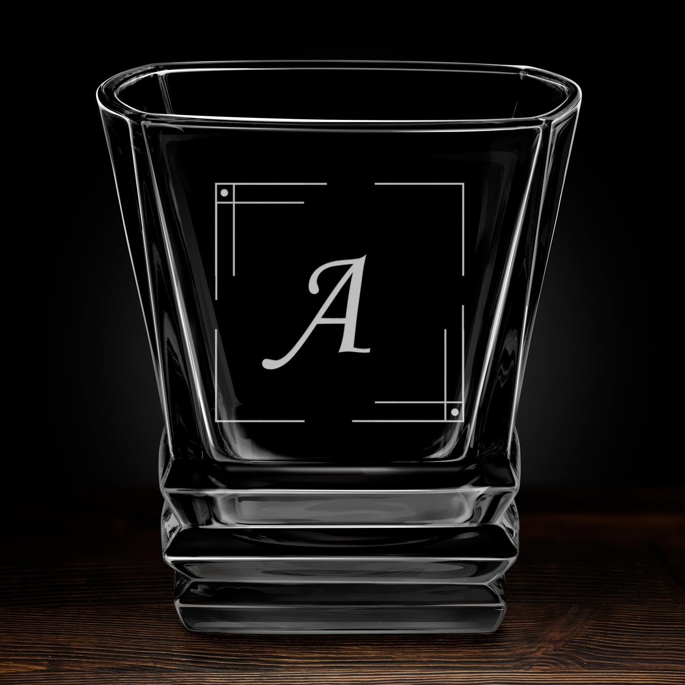 Geometric 6er Whisky Gläser Set mit eingravierter Initiale für einen Gentleman